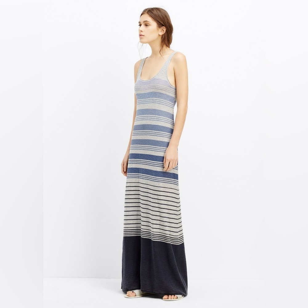 242. Vince Striped Maxi Dress Blue Gray Sleeveless Cotton Tank Dress L